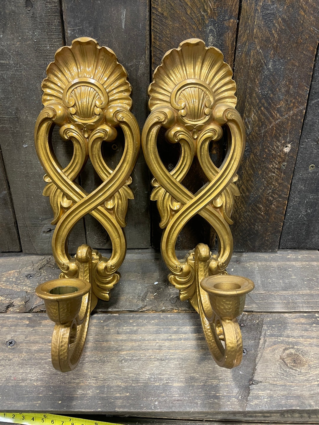 Vintage Gold Sconces, Small Gold Wall Decor, Candle Holders, Homco