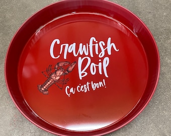 Crawfish Lap Trays,Serving Platters,Dinner Party,Plate,Picnic,Crawfish Boil, Shrimp Boil,Metal TV tray, Round,Red Kitchen,Cajun Christmas