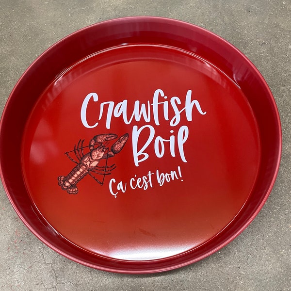 Crawfish Lap Trays,Serving Platters,Dinner Party,Plate,Picnic,Crawfish Boil, Shrimp Boil,Metal TV tray, Round,Red Kitchen,Cajun Christmas