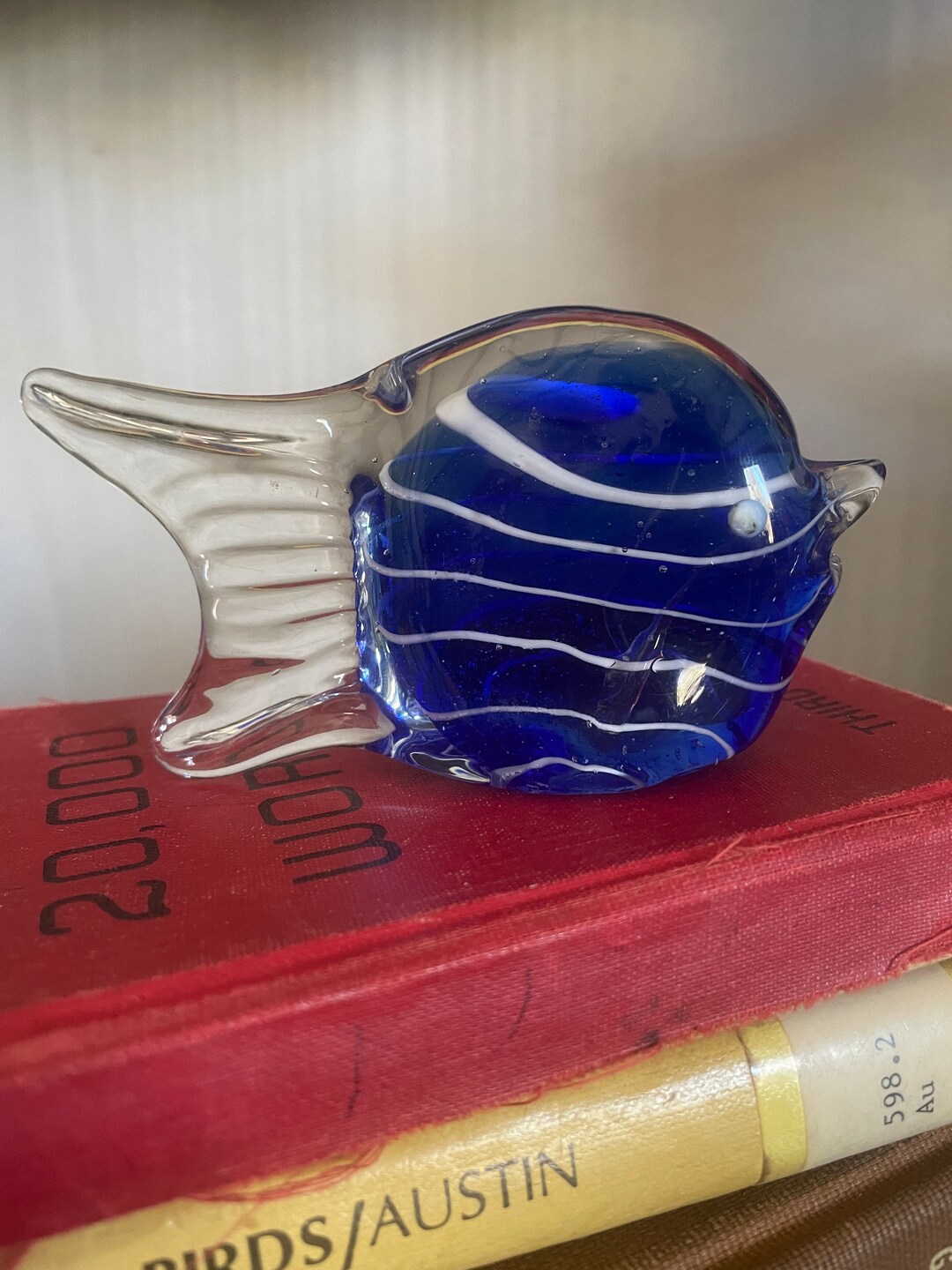 Murano Glass Fish, Blue Art Glass, Coastal Glass Decor, Blue Fish Etsy