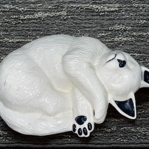 Vintage Ceramic Cat, Napping Cat Statue, Black and White Cat Figurine, Knick Knack, Collectible Cat, Pottery Cat