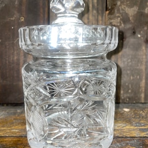 Vintage Crystal-Style Candy Dish, Vintage Star Pattern Cut Glass, Christmas Candy Glass, Etched Glass Candy Bowl with Lid