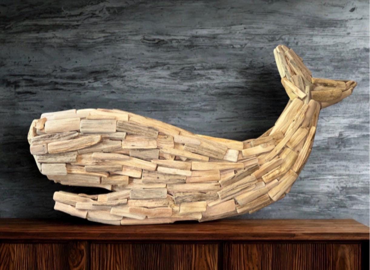 Driftwood Whale - Etsy Hand-Carved Wooden Whale Sculpture On Driftwood Base 1970s Rich Brown 10\