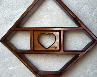 Vintage Diamond Wooden Wall Shelf with Heart Cutout