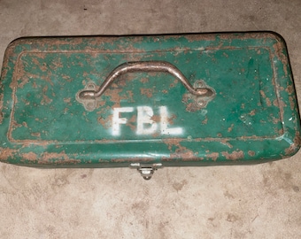 Distressed Vintage Metal Garage Green Tool Storage Box Clasp Handles Vibrant New 