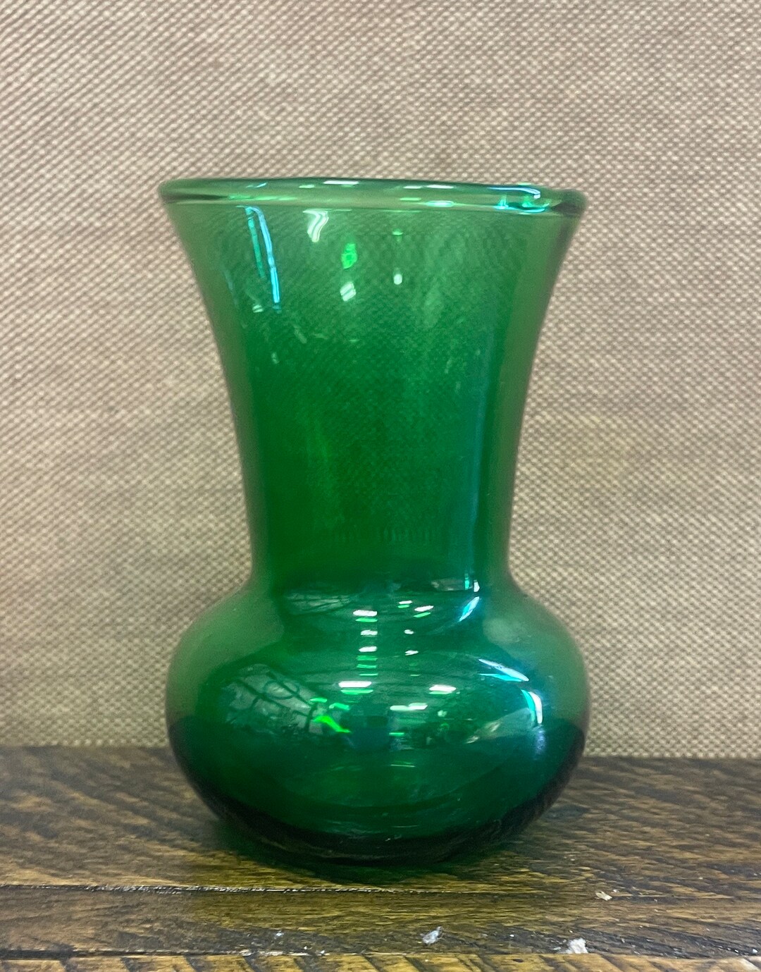 Small Vintage Green Vase, Art Glass, Anchor Hocking Bud Vase, Nautical
