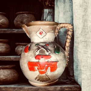 Vintage Pitcher, American Indian Style Pottery, Aztec vase, Ceramic Art, Pottery planter