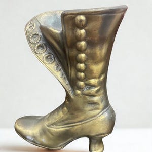 Vintage Victorian Boot,Ladies lace-up old shoe, Victorian home decor,Halloween Witch boot,brass planter,pencil holder,Fireplace match holder