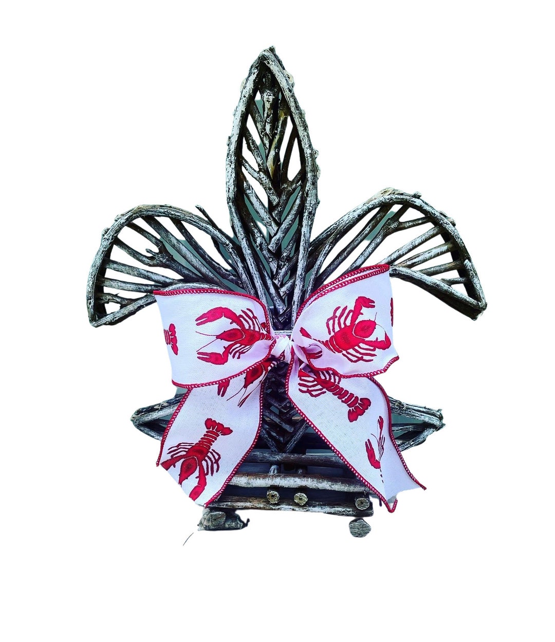 Fleur De Lis Decor, Fleur De Lis Crawfish, Grapevine Fleur De Lis, Crawfish Ribbon, Handmade