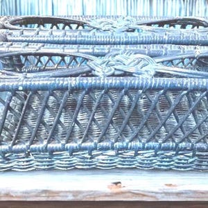 Wicker box, wicker home decor, blue vintage wicker tissue box, tissue container , bathroom decor, rattan tissue box