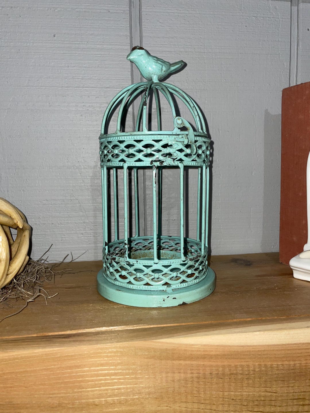 Shabby Chic Bird Cage, Small Birdcage Candle Holder, Porch and Patio ... - Bird Cage With Shading