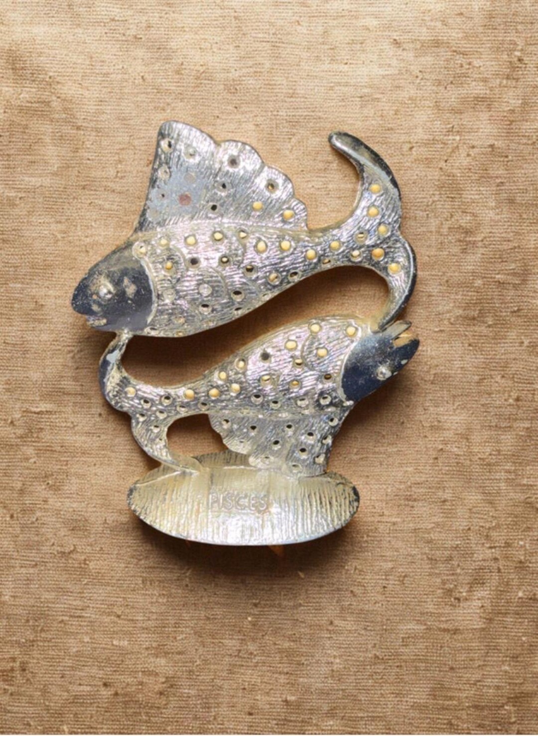 Vintage Silver Pisces Fish Zodiac Sign Earring Holder Display Stand ...