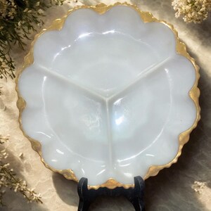 Vintage Milk Glass Relish Tray: Gold Trim Deviled Egg Plate
