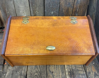 Vintage Bread Box, Bread Box for Small Space, Apartment Size Bread Storage, Hand Made Wood Box, Light Wood Colored Box with Gold Hardware,