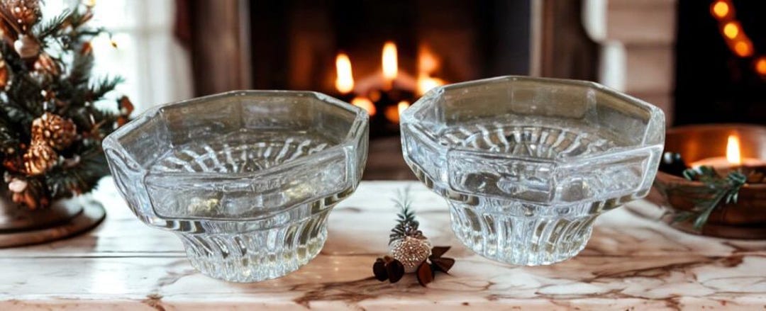 Vintage Clear Glass Candlestick Holders - Octagon Set of Two - Etsy