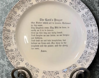Vintage Lord’s Prayer Commemorative Plate,Decorative Scroll Border & Black Script,Faith Wall Decor,Moundridge Co-Op Creamery Co,Kansas