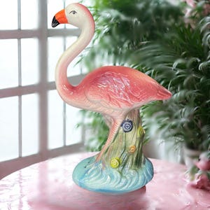Vintage Ceramic Flamingo Figurine,Retro Pink Bird Statue,Colorful Glazed Flamingo Decor,Coastal Accent,Beach Home Knick Knack,Flamingo Lover