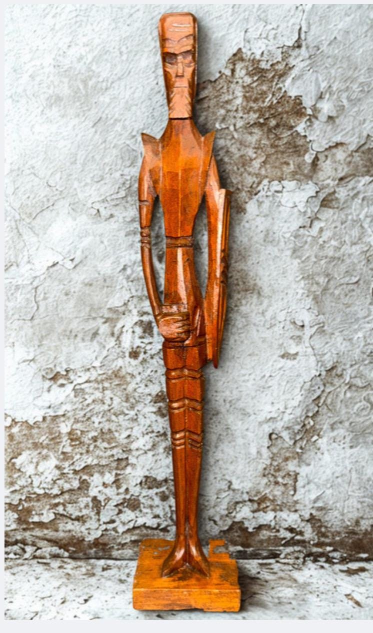 Vintage Hand-carved Don Quixote Sculpture: Mid-century Modern Folk