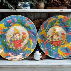 Decoupage Snowman Glass Bowls: Winter Holiday Serving Pieces