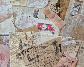 Kit de diario romántico suave, paquete de efímeros de cartas de amor, papeles de encaje floral vintage, kit de scrapbooking shabby chic, más de 35 piezas
