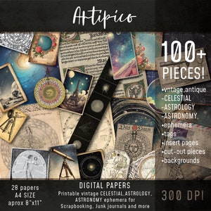 Cosmic Treasures:  Vintage,Antique, Celestial,Astronomy and Astrology Collection (100+ Digital Pieces); ephemera,backgrounds and more