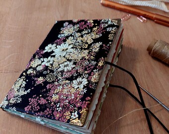 Romantic Handmade Junk Journal – Fabric Notebook Hard cover with Lace, Pockets, Vintage Style Journal, Unique Gift for Her
