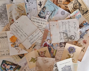 50 pièces éphémères vintage, éphémères imprimés, pochettes pour étiquettes faites à la main, citations et mots imprimés sur du papier teint café