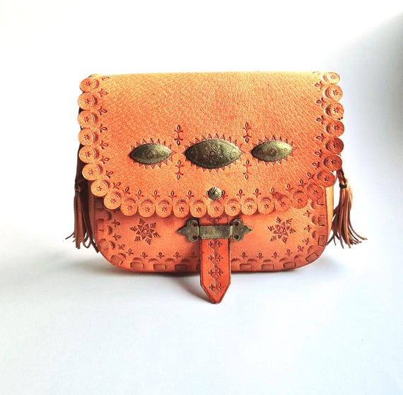 Vintage Tooled Leather Saddle Bag, Boho Crossbody Purse, Handmade Brown Leather Handbag, Western Shoulder Bag, Rustic Artisan Festival Bag