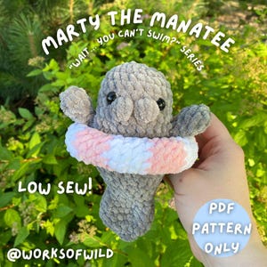 Low-Sew Manatee Crochet Pattern | Marty the Manatee with Pool Floatie | Sea Cow Plush, Sea Creature Gift, Manatee Crochet Plushie, Ocean