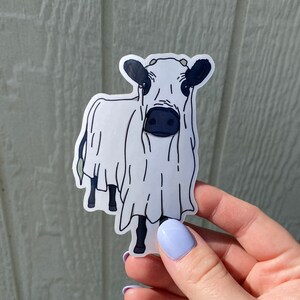 Spooky Ghost Cow Sticker, Cute and Funny Halloween Decor, Vinyl Decal for Cow Lovers