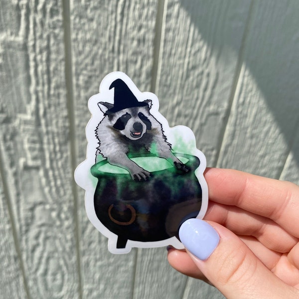 Halloween Trash Panda Sticker, Witch Raccoon Decal, Cute and Spooky Vinyl