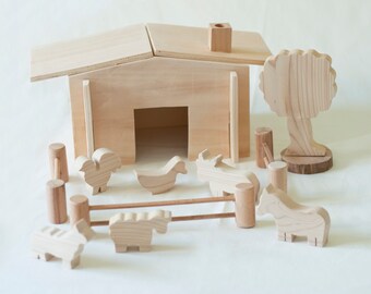 Handmade farm, wooden farm, farm, wooden toys ,gift, handmade, montessori toys, natural toys, puzzle farm