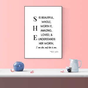She Is Positive Affirmation | Motivational Print | Inspirational Wall Art | Wall Art Print | Printable Quote Sign | *INSTANT DOWNLOAD*