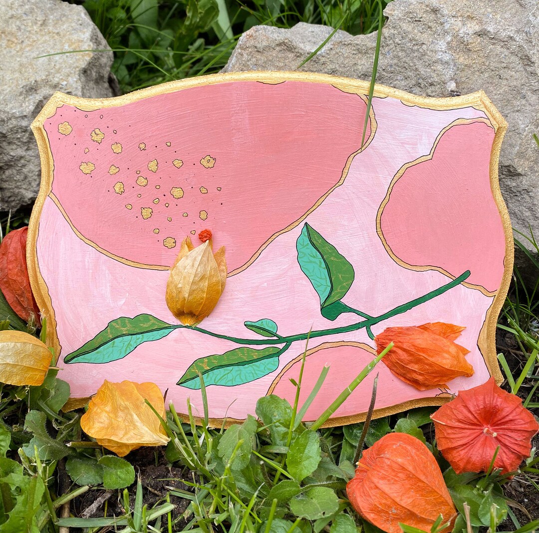 Wooden Art Board Acrylic Painting With Dried Flowers Etsy