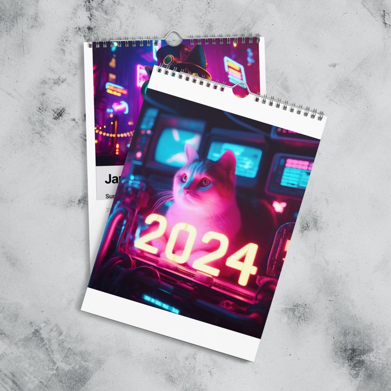 Cyberpunk Cat Wall Calendar 2024 Etsy