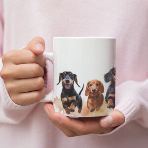 Watercolor Dachshund Mug | Adorable Line of Weiner Dog Breeds | Perfect Gift for Wiener Dog Lovers | Cute Dachshund Coffee Cup