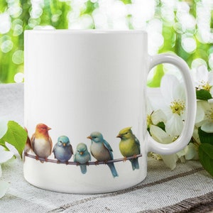 Cheerful Songbirds Mug | Realistic Watercolor Paint Style | Various Types of Birds | Perfect Gift for Bird Lovers & Nature Enthusiasts