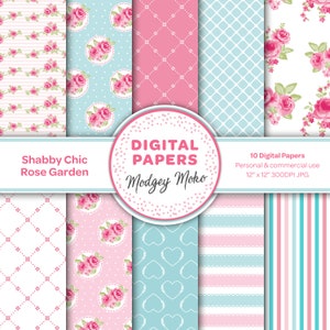 Florale digitale Papiere, Shabby Chic Style, druckbare florale Rose Hintergründe.