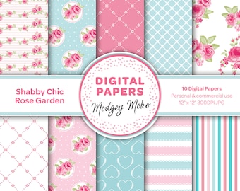 Floral Digital Papers, Shabby Chic Style, Printable Floral Rose backgrounds.
