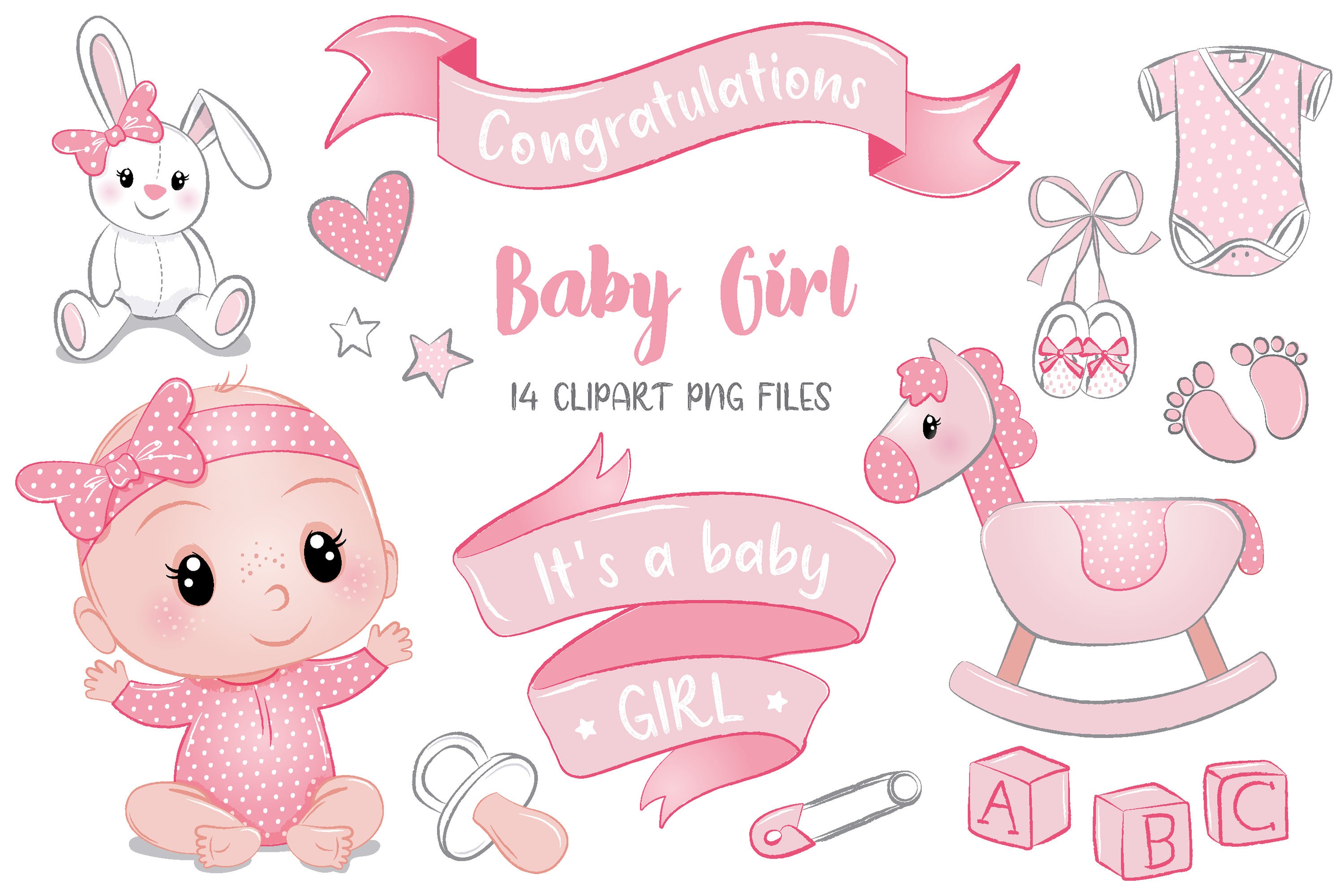 It's a Baby Girl CLIPART PNG. Baby Girl. Bunny, Rocking Horse ...