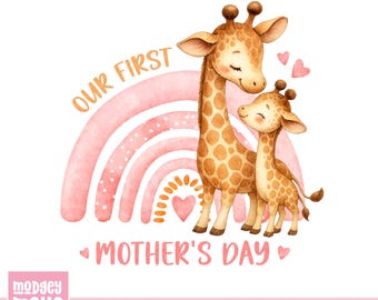 Imágenes prediseñadas de jirafas para el Día de la Madre, mamá y bebé jirafa PNG, diseño de jirafa para sublimación, Día de la Madre arcoíris, (descarga digital)
