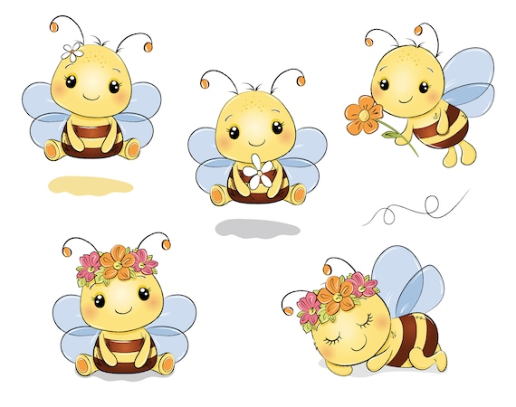 Bee With Flower CLIPART Pngs, Baby Bee Downloadable Digital ...