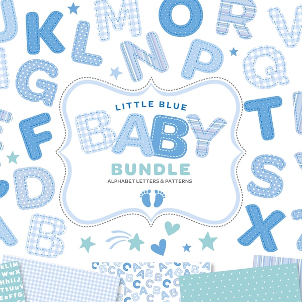 Blue Alphabet CLIPART PNG. Blue ABC baby patterns.