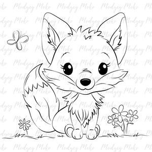 Cute Fox Digi Stamp, sellos digitales, creación de tarjetas, reserva de chatarra, sello JPEG.