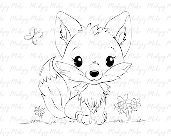 Cute Fox Digi Stamp, Digital Stamps, Card Making, Scrap Booking, JPEG Stamp.