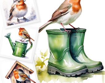 Clipart de petirrojo navideño: Arte festivo con aves, creación de tarjetas (descarga digital)