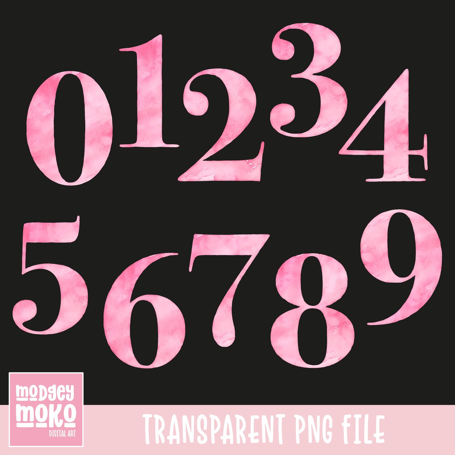 Watercolor Numbers Clipart: Pink Numeral PNG Files (digital Download ...