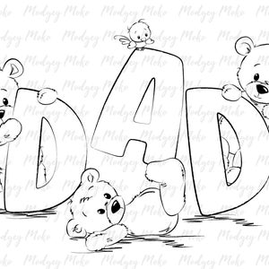 Daddy Bear, Cute Bears with Dad Lettering Digi Stamp, Digital Stamps, Card Making, Scrap Booking, JPEG Stamp.