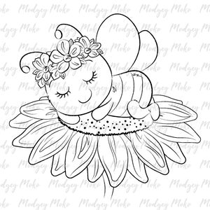 Lindo sello Digi de abeja bebé durmiente, sellos digitales, fabricación de tarjetas, reserva de chatarra, sello JPEG.