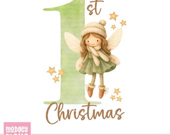 Hada de la primera Navidad del bebé PNG, Diseño de sublimación de hada, Hada de la primera Navidad, (Descarga digital)